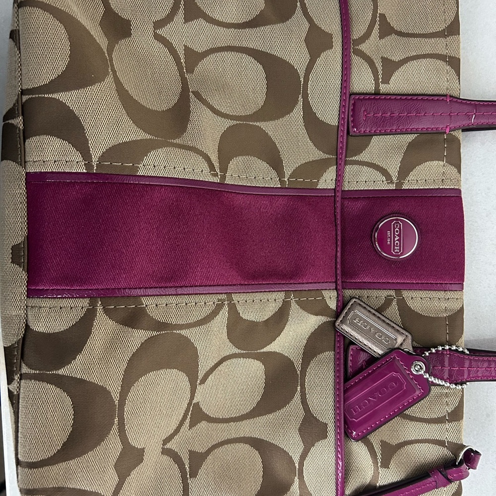 Vintage Y2K Coach Tote Bag - Tan and Purple - Picture 4 of 10